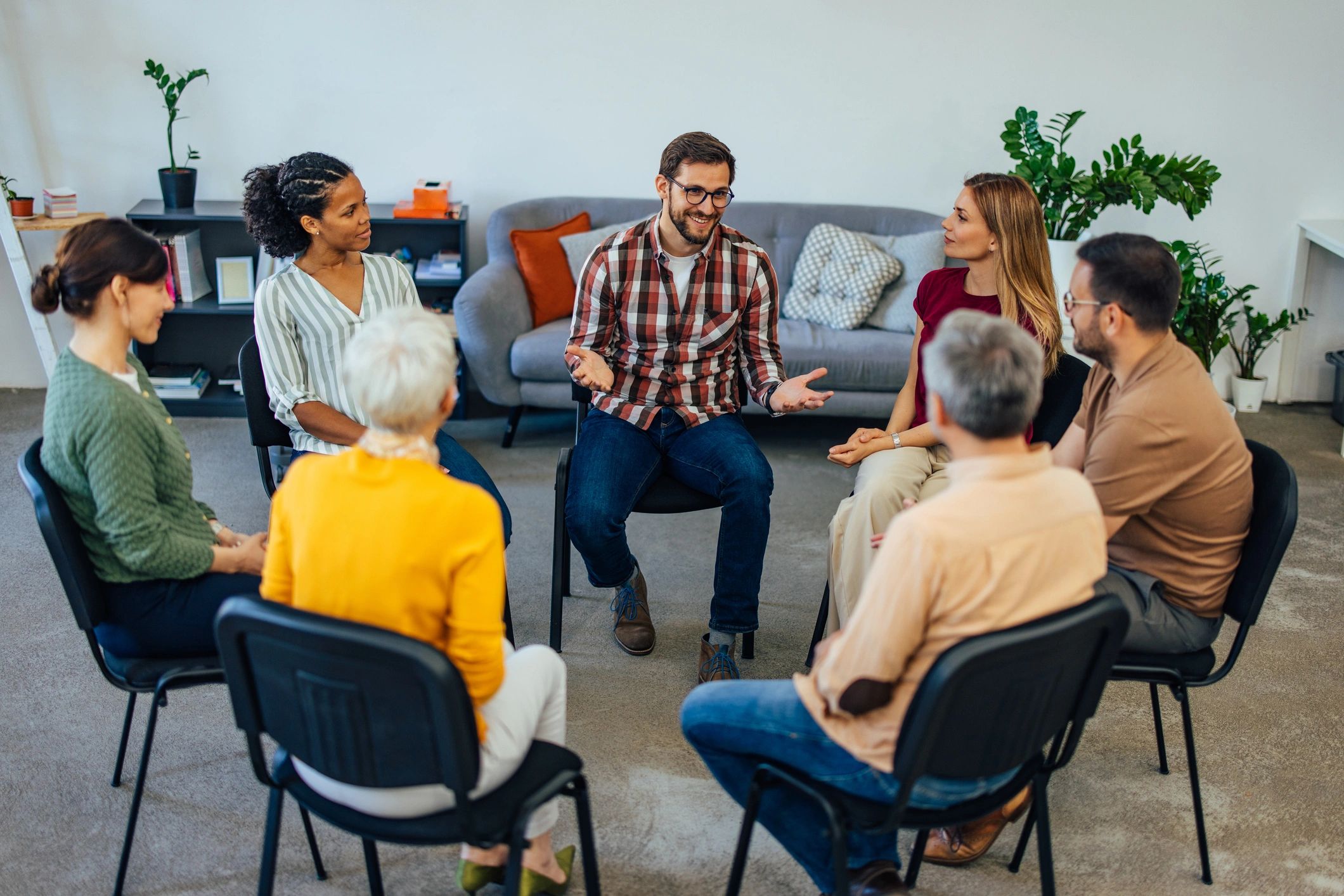 CBT therapy session, mental health support, group therapy, well-being