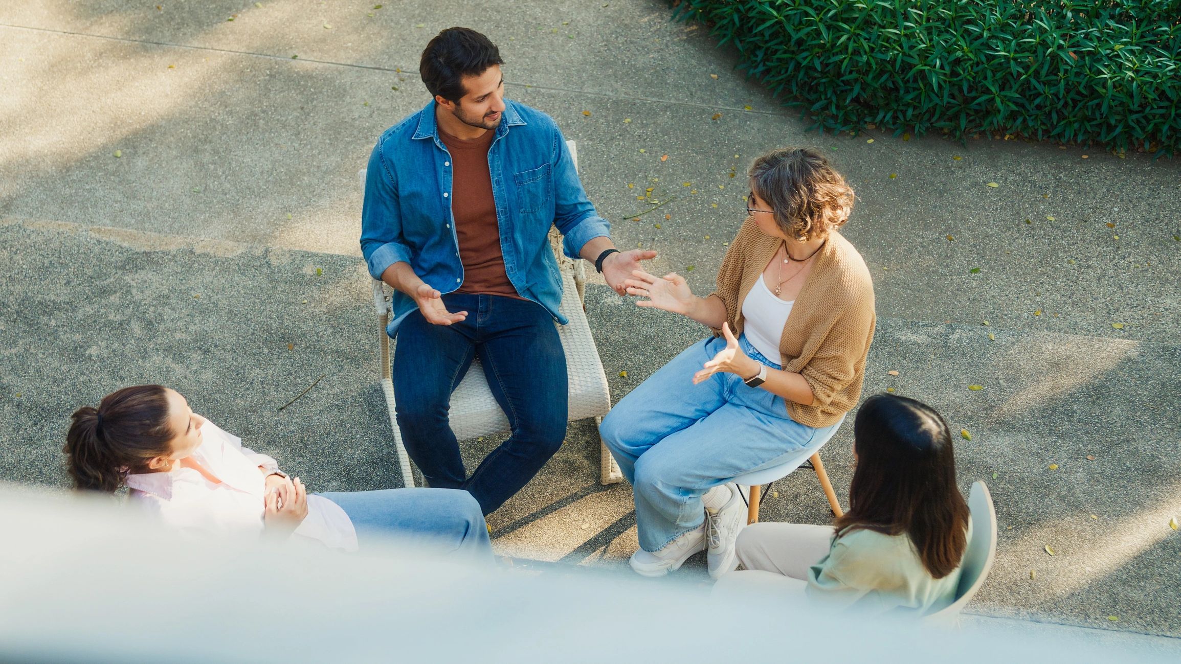 Support group circle, people holding hands
