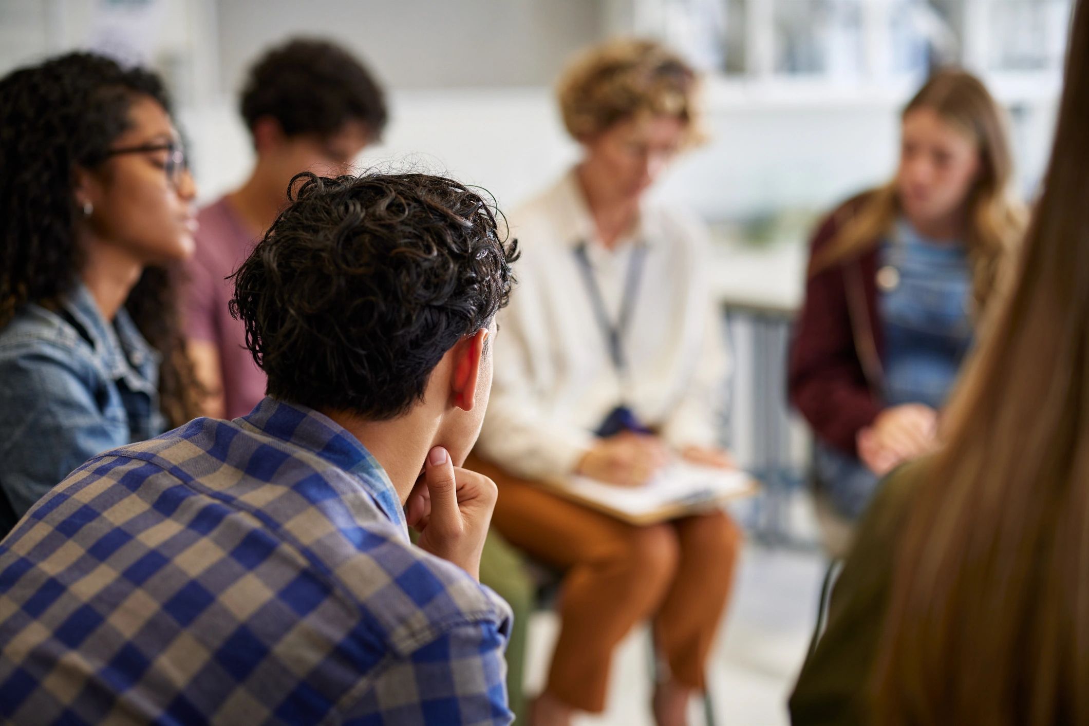 CBT therapy session, mental health support, group therapy, well-being